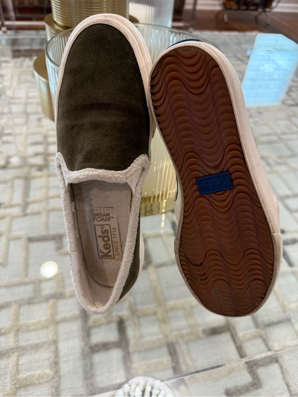 Keds Olive suede slip ons